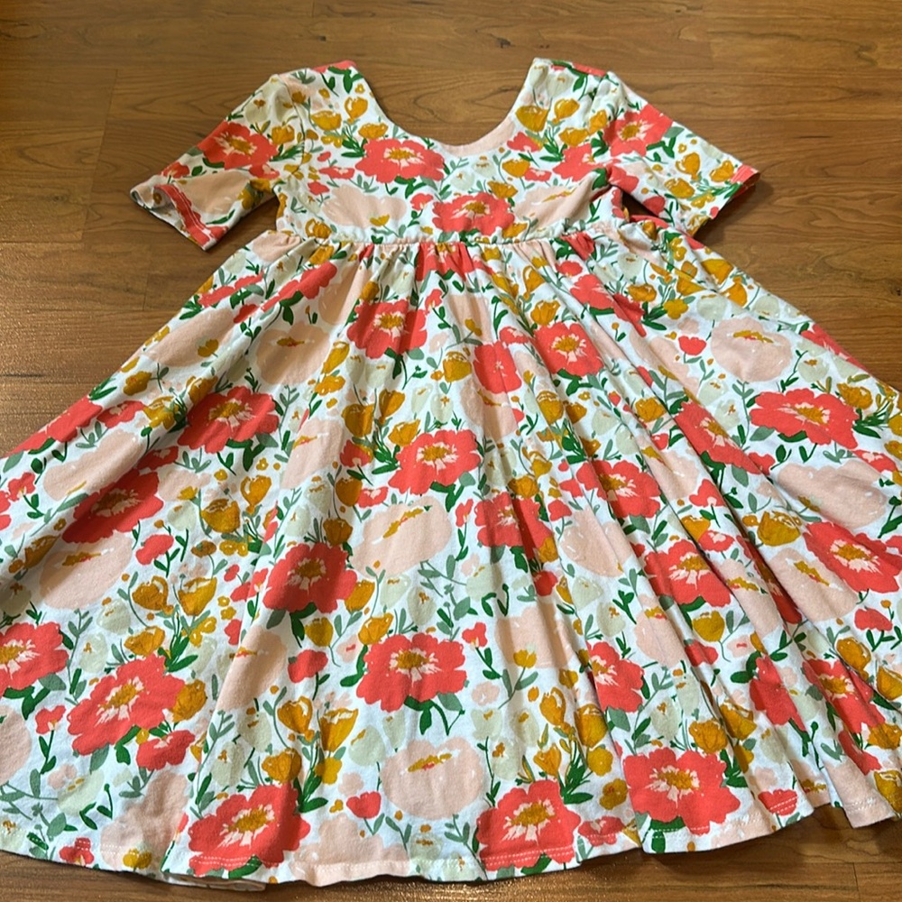 Girls' Coral & Mustard Floral Casual Dress